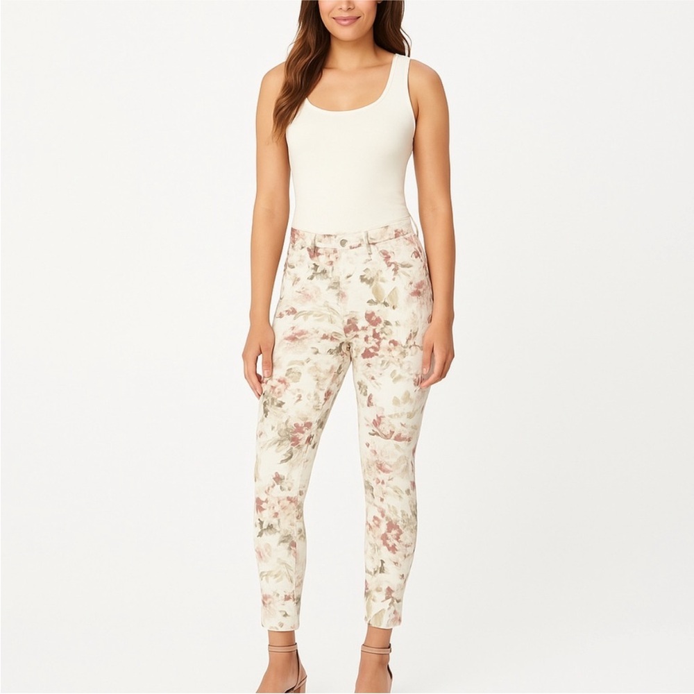 Buffalo David Bitton Cream Floral Women's Havana High Rise Ankle Skinny Size 6
